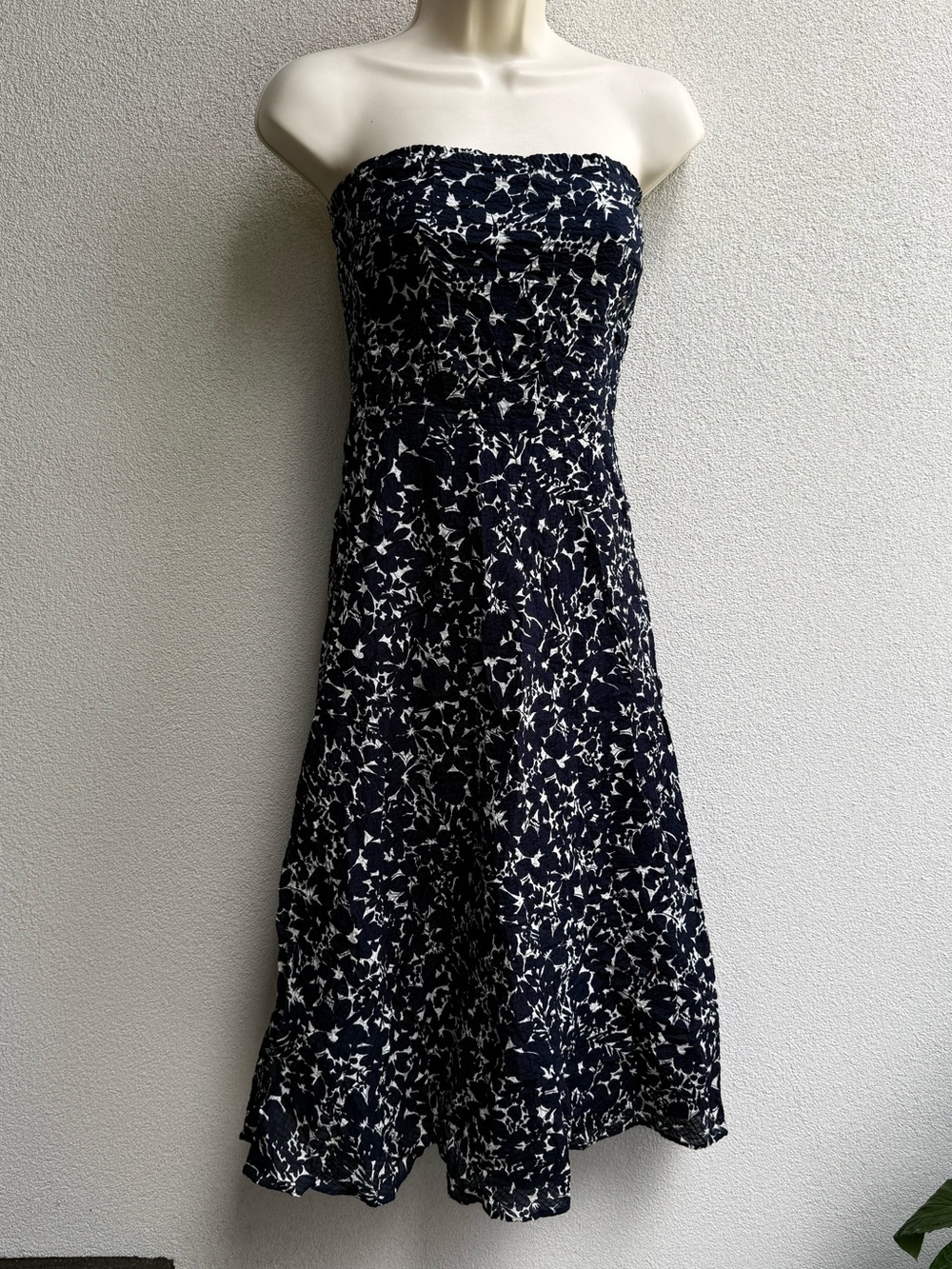 J. Crew Navy Blue and White Floral Strapless Maxi Dress 4